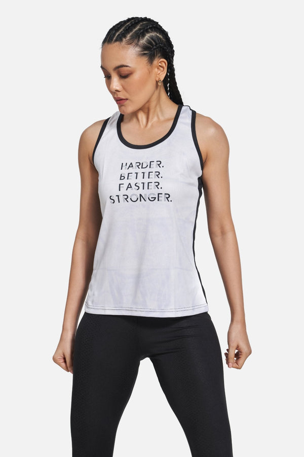 Women's Workout Tank Top, White, Slogan, Dry-Fit