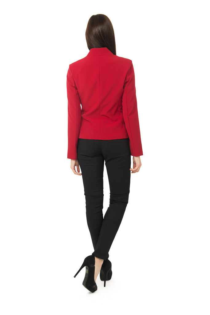 Notched Collar Zip Up Blazer in Red