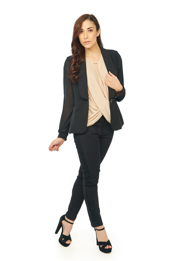 Black Blazer with Georgette Detail