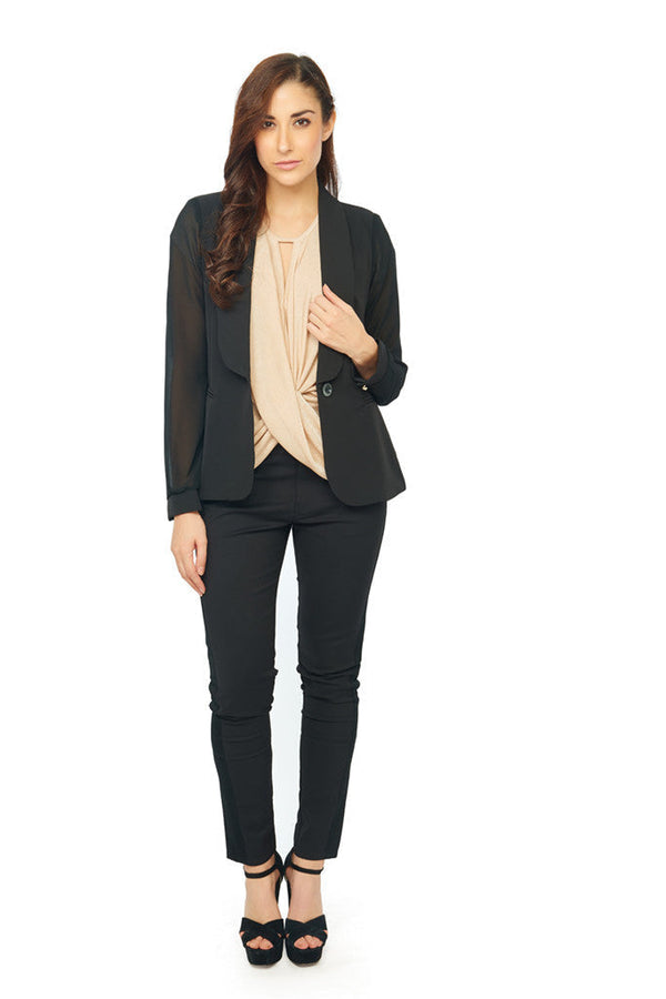 Black Blazer with Georgette Detail