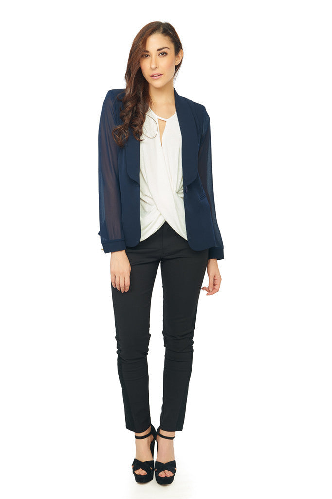 Navy Blazer with Georgette Detail