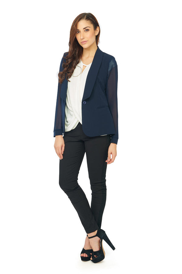 Navy Blazer with Georgette Detail