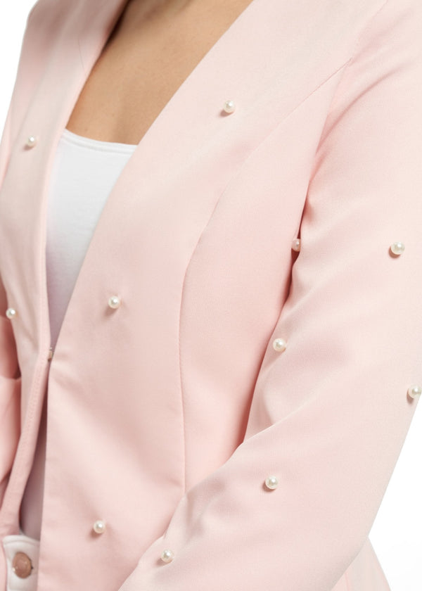 Pearl-Embellished Tailored Blazer in Pink