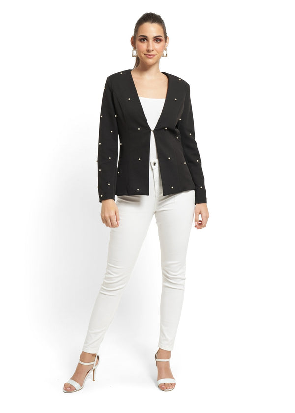 Pearl-Embellished Tailored Blazer